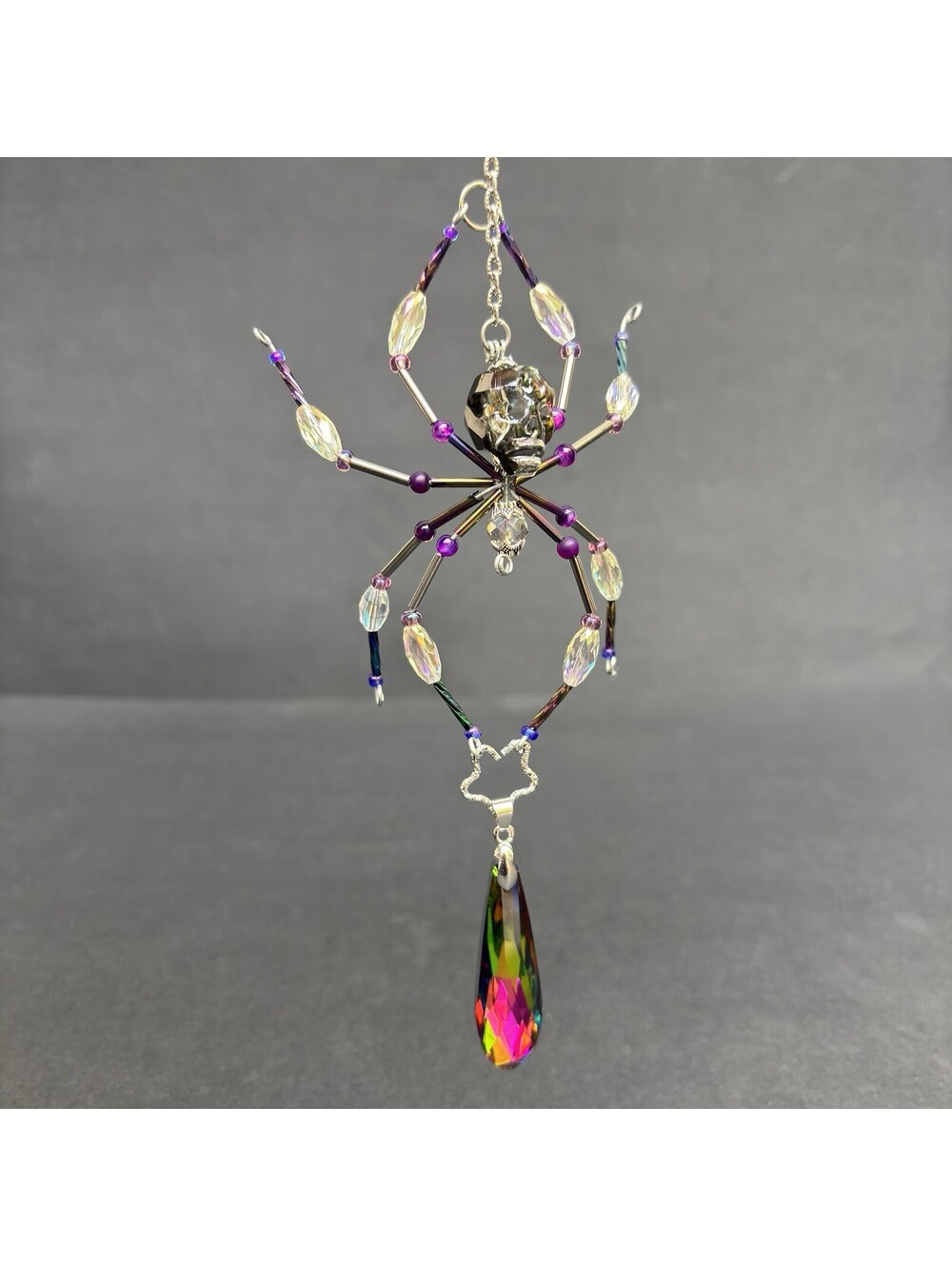 Gothic Purple Skull Spider 6.5” Beaded Suncatcher Decor VIDEO